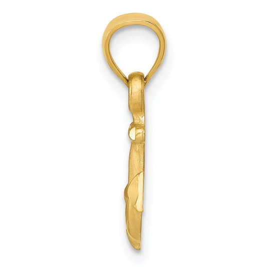 14K Satin Diamond-cut Anchor Pendant