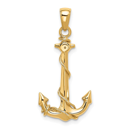 14K 3-D Anchor with Rope Pendant