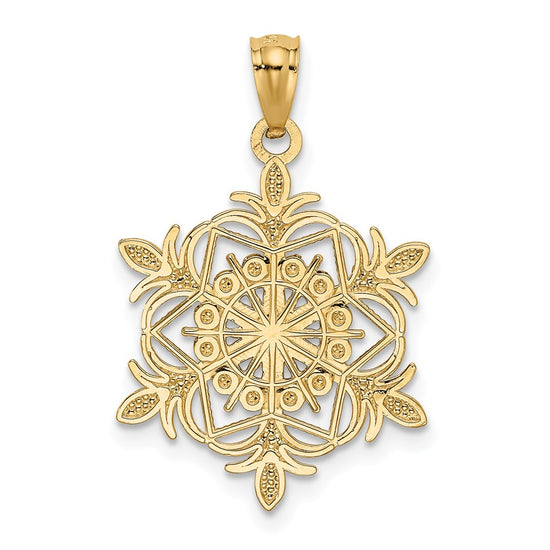 14k and White Rhodium Diamond-cut Snowflake Pendant
