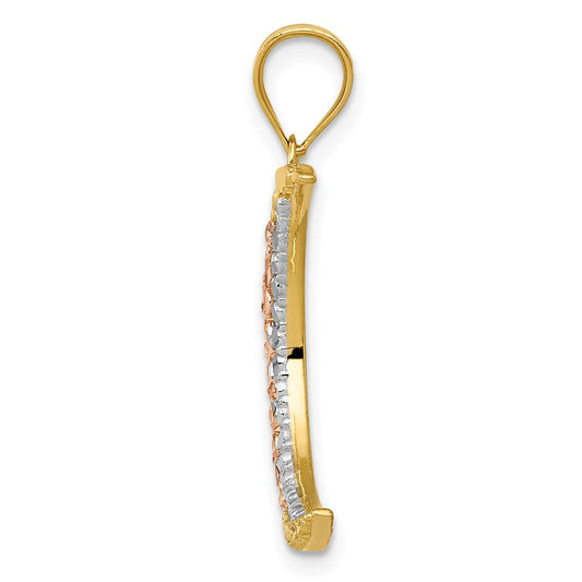 14K Two-tone with White Rhodium Diamond-cut Moon Pendant