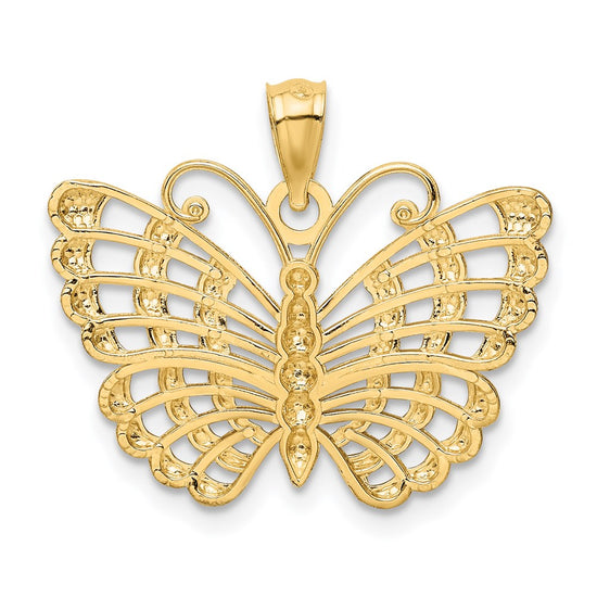 14k and White Rhodium Diamond-cut Butterfly Pendant