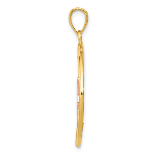 14k Two-tone with White Rhodium Butterfly in Circle Pendant