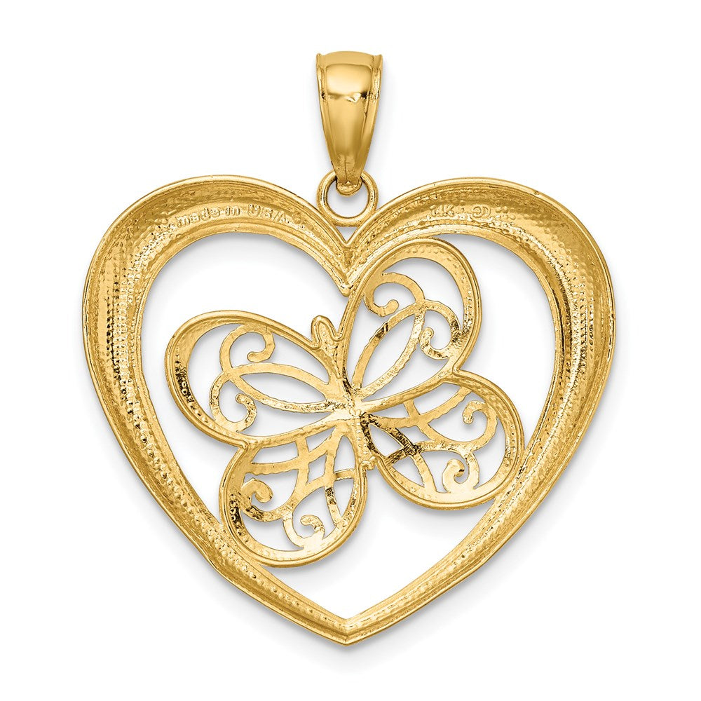 14k and White Rhodium Butterfly in Heart Charm