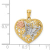 14k Tri-color Butterfly Heart Pendant