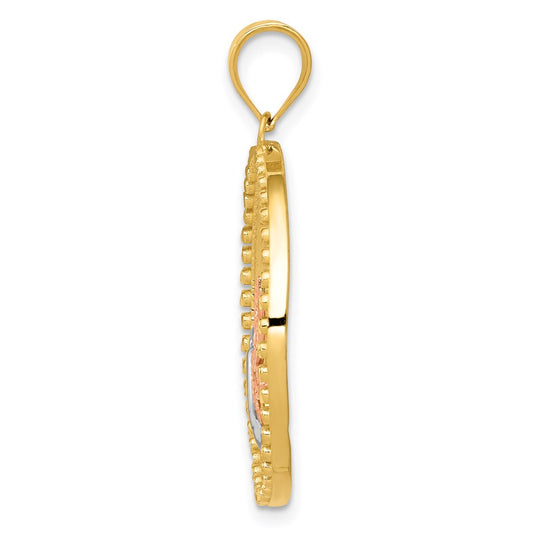 14K Two-tone with White Rhodium Dragonfly in Circle Pendant