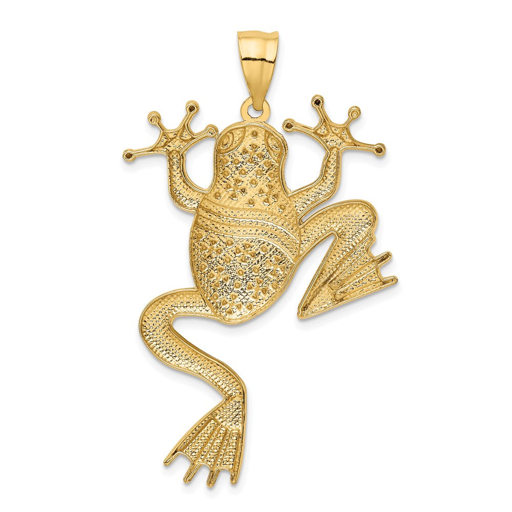 14K and White Rhodium Large Diamond-cut Frog Pendant