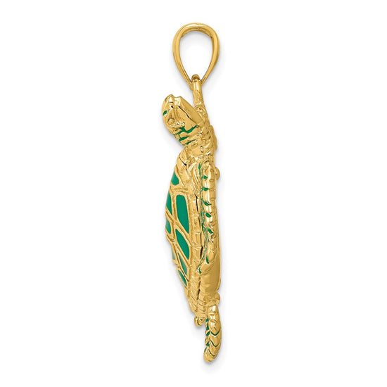 14k 3-D Green Enameled Sea Turtle Pendant