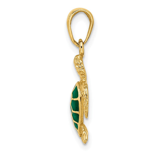 14k Green Enameled Sea Turtle Pendant