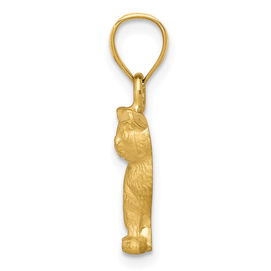 14K Satin Diamond-cut Cat Pendant