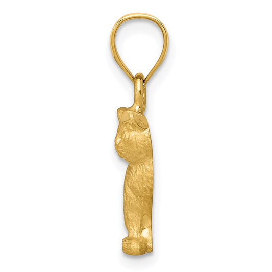 14K Satin Diamond-cut Cat Pendant