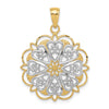 14K and White Rhodium Filigree Hearts with Scalloped Edge Pendant