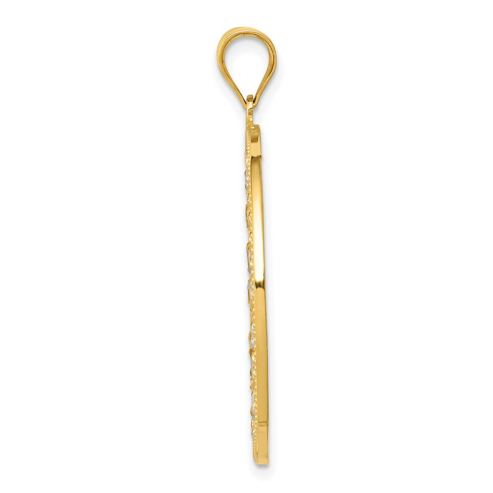14K and White Rhodium Diamond-cut Circle Pendant
