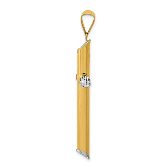 14K and White Rhodium 3-D Hollow Diamond-cut Cross Pendant