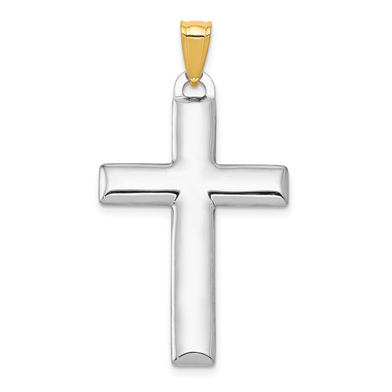 14K and White Rhodium Reversible Yellow/White Cross Pendant