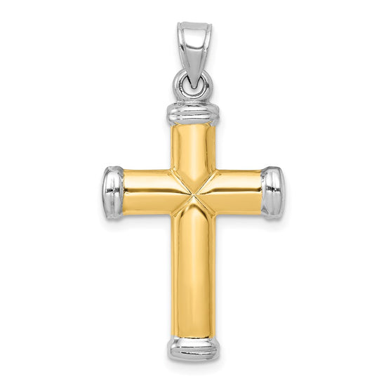 14K Two-Tone and White Rhodium Diamond-cut Reversible Cross Pendant
