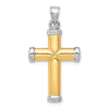14K Two-Tone and White Rhodium Diamond-cut Reversible Cross Pendant
