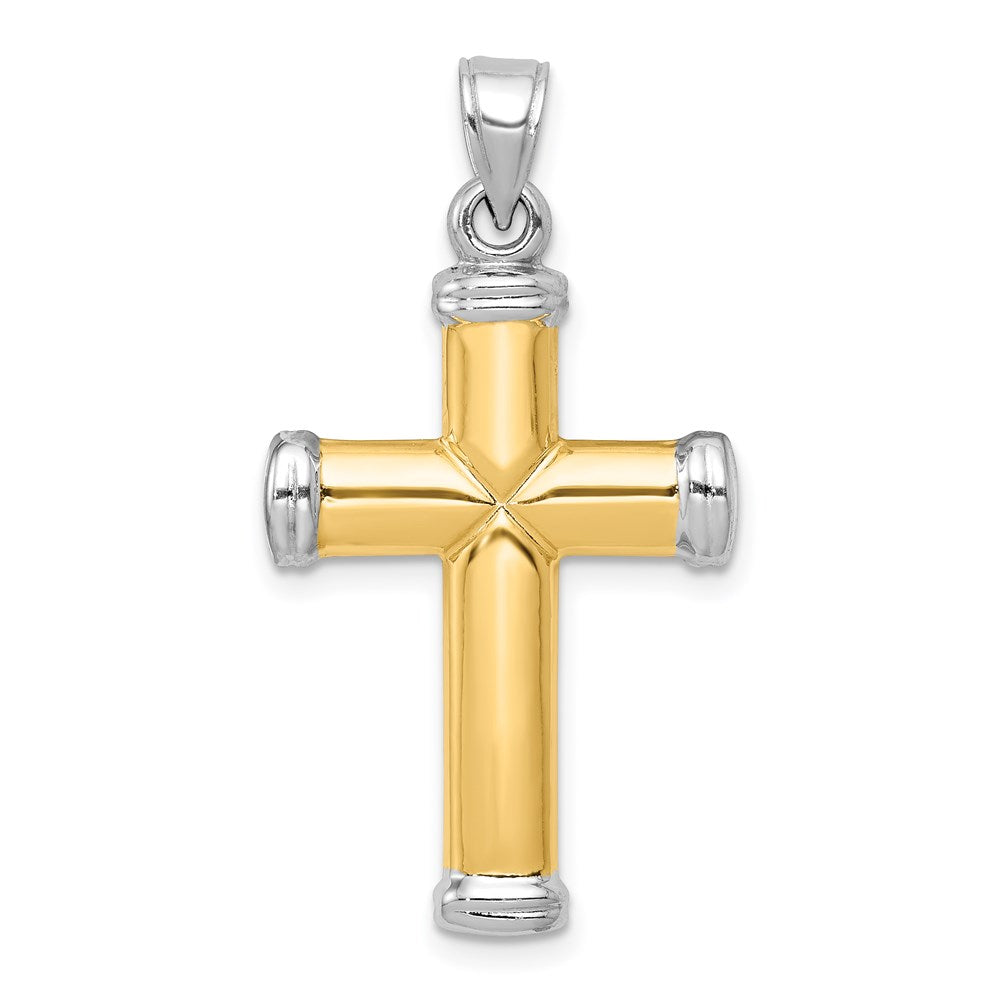 14K Two-Tone and White Rhodium Diamond-cut Reversible Cross Pendant