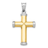 14K Two-Tone and White Rhodium Diamond-cut Reversible Cross Pendant