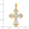 14K and White Rhodium Budded Cross Pendant