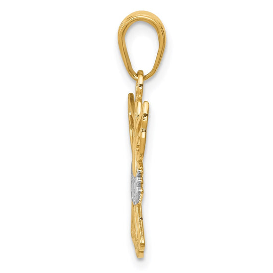 14K and White Rhodium BELIEVE Angel Pendant