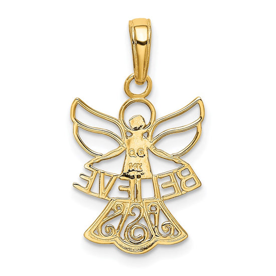 14K and White Rhodium BELIEVE Angel Pendant
