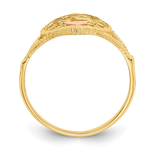 14K Two-tone Diamond-cut Quinceanera 15 in Heart Ring