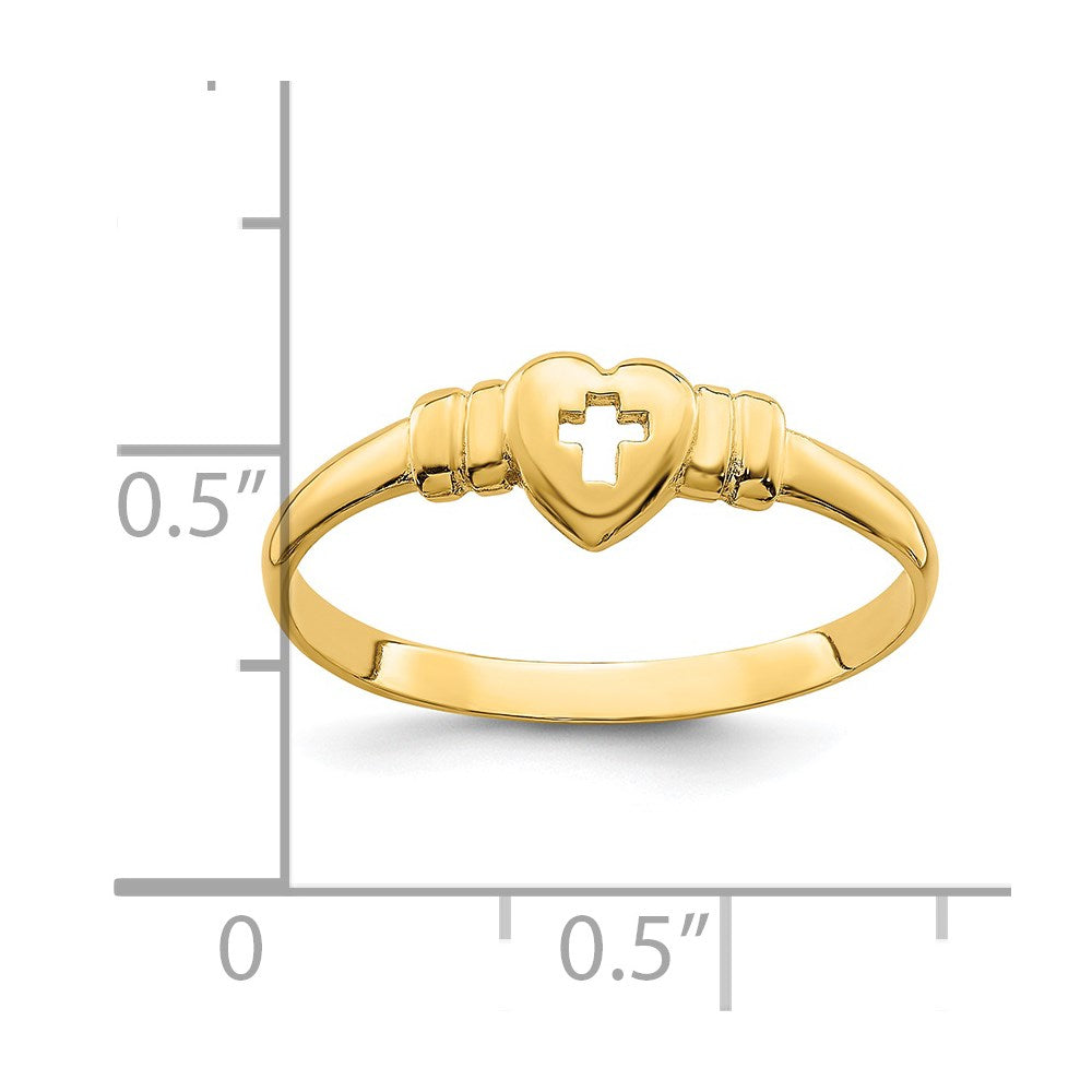 14k Heart with Cut-Out Cross Ring
