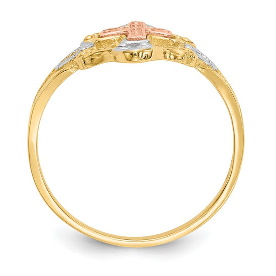 14K Two-tone with White Rhodium Cross Ring