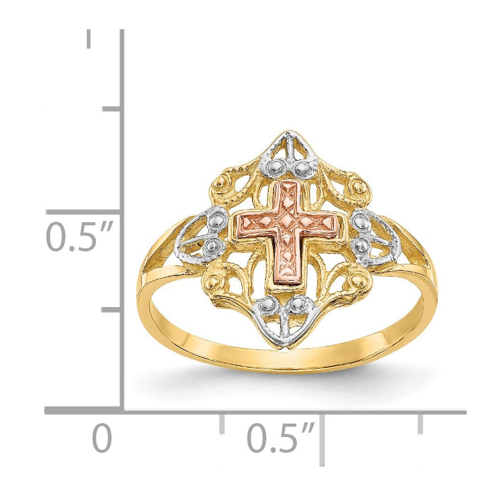 14K Two-tone with White Rhodium Cross Ring
