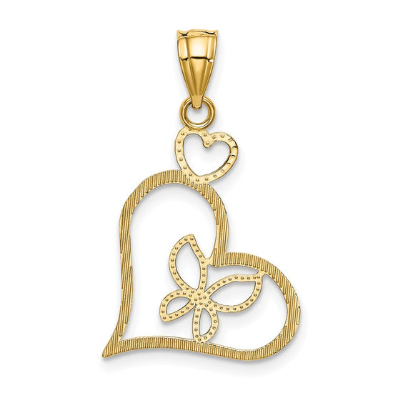 14k and White Rhodium Butterfly in Heart Pendant