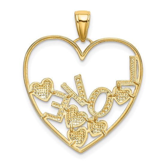 14K and White Rhodium LOVE and Floating Hearts Pendant