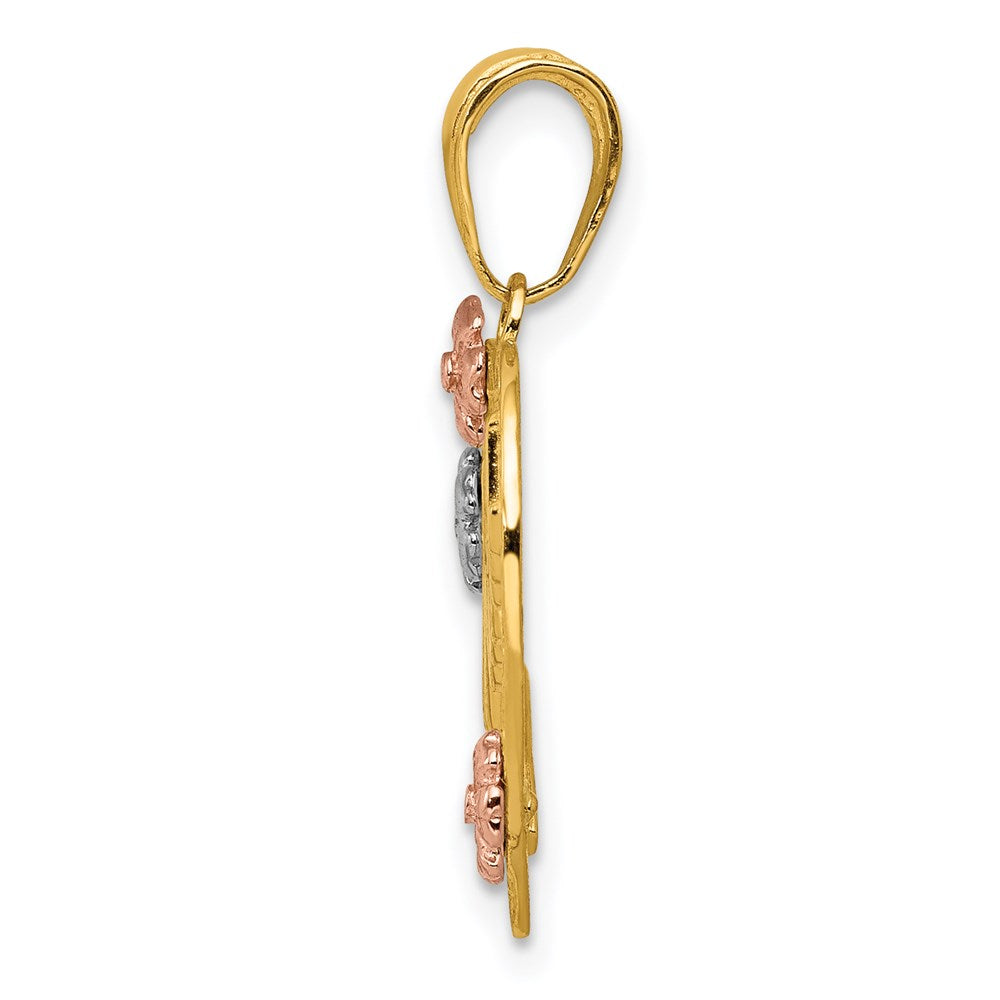 Gold Tri-color NANA Heart with Flowers Pendant