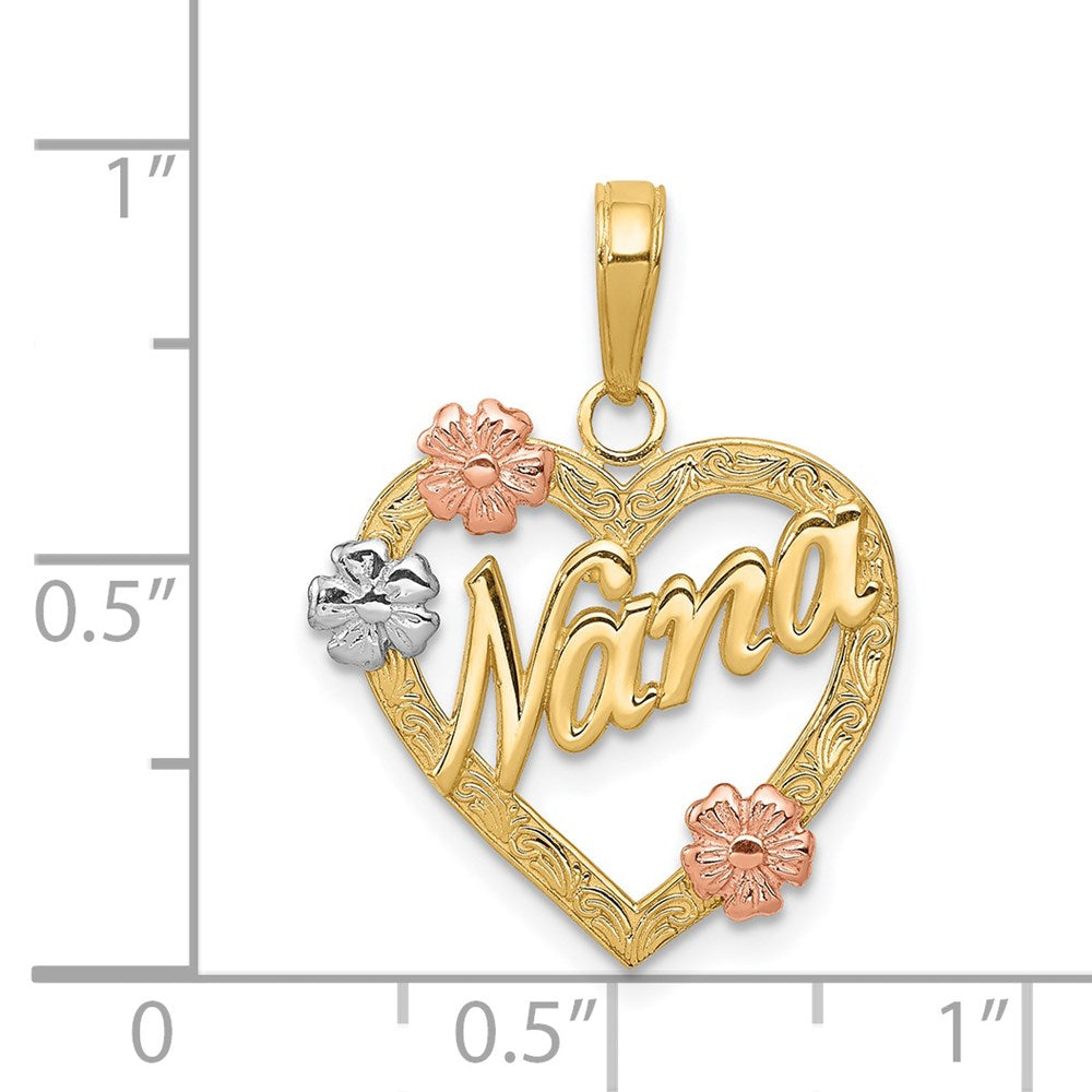 Gold Tri-color NANA Heart with Flowers Pendant