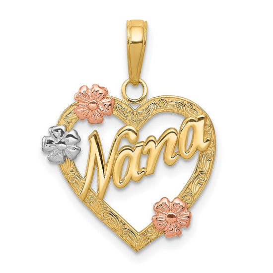 Gold Tri-color NANA Heart with Flowers Pendant