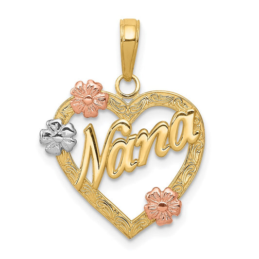 Gold Tri-color NANA Heart with Flowers Pendant