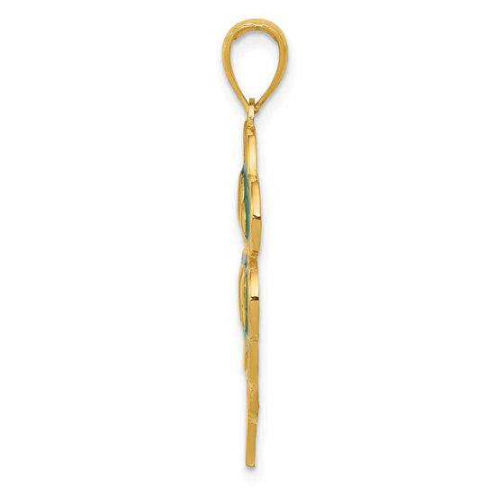 14K 4-Leaf Clover Pendant with Green Enameled Tips Pendant