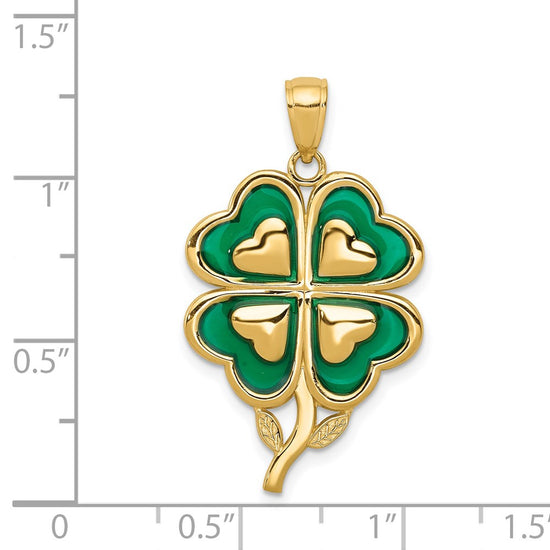 14K 4-Leaf Clover Pendant with Green Enameled Tips Pendant