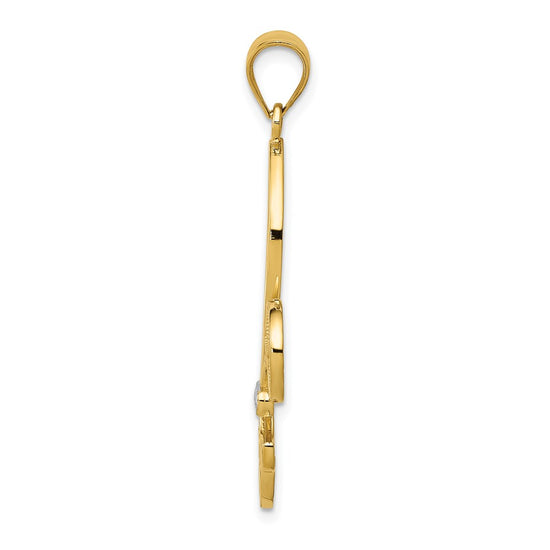 14k and Rhodium Filigree Fleur de Lis Pendant
