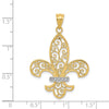 14k and Rhodium Filigree Fleur de Lis Pendant