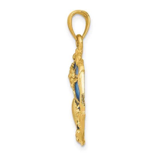 14K Blue Enameled Shell Cluster Pendant