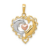 14K Two-Tone with White Rhodium Dolphins In Heart Pendant