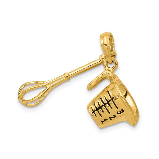 14K 3-D Black Enameled Measuring Cup and Whisk Pendant