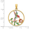 14K Enameled Hummingbird and Flower in Circle Pendant