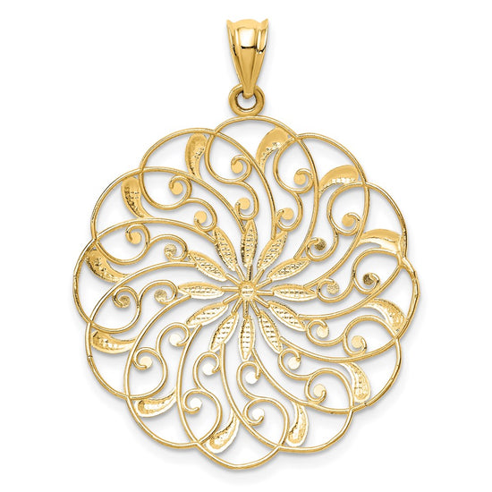 14k and White Rhodium Diamond-cut Fancy Swirl Pendant