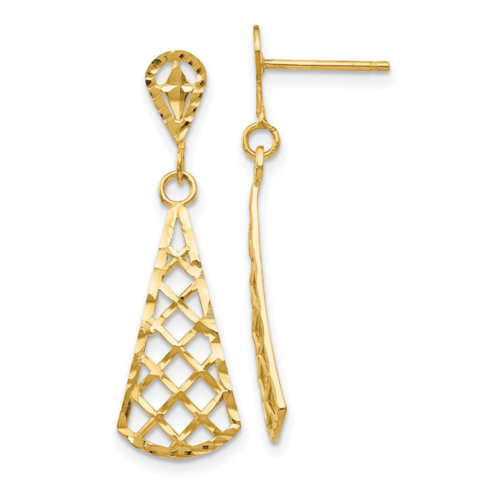 14K Diamond-Cut Inverted Fan Dangle Post Earrings