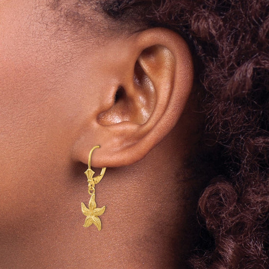 Gold Starfish Dangle Leverback Earrings