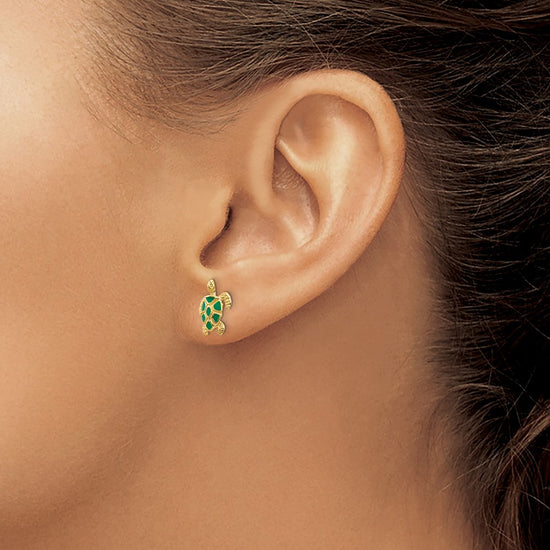 14K Green Enameled Sea Turtle Post Earrings