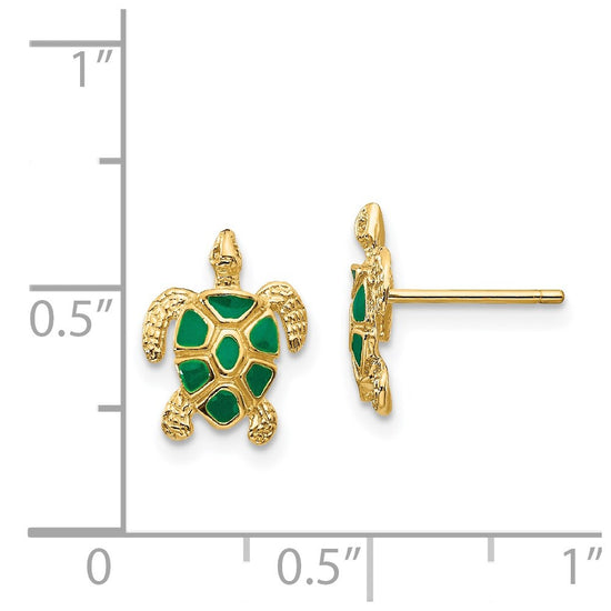 Gold Enameled Turtle Post Earrings