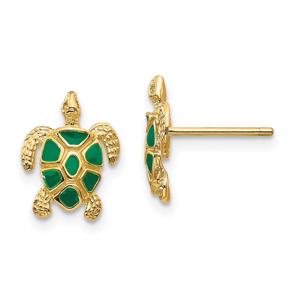 Gold Enameled Turtle Post Earrings