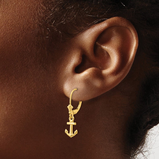 14K Mini Anchor Dangle Leverback Earrings